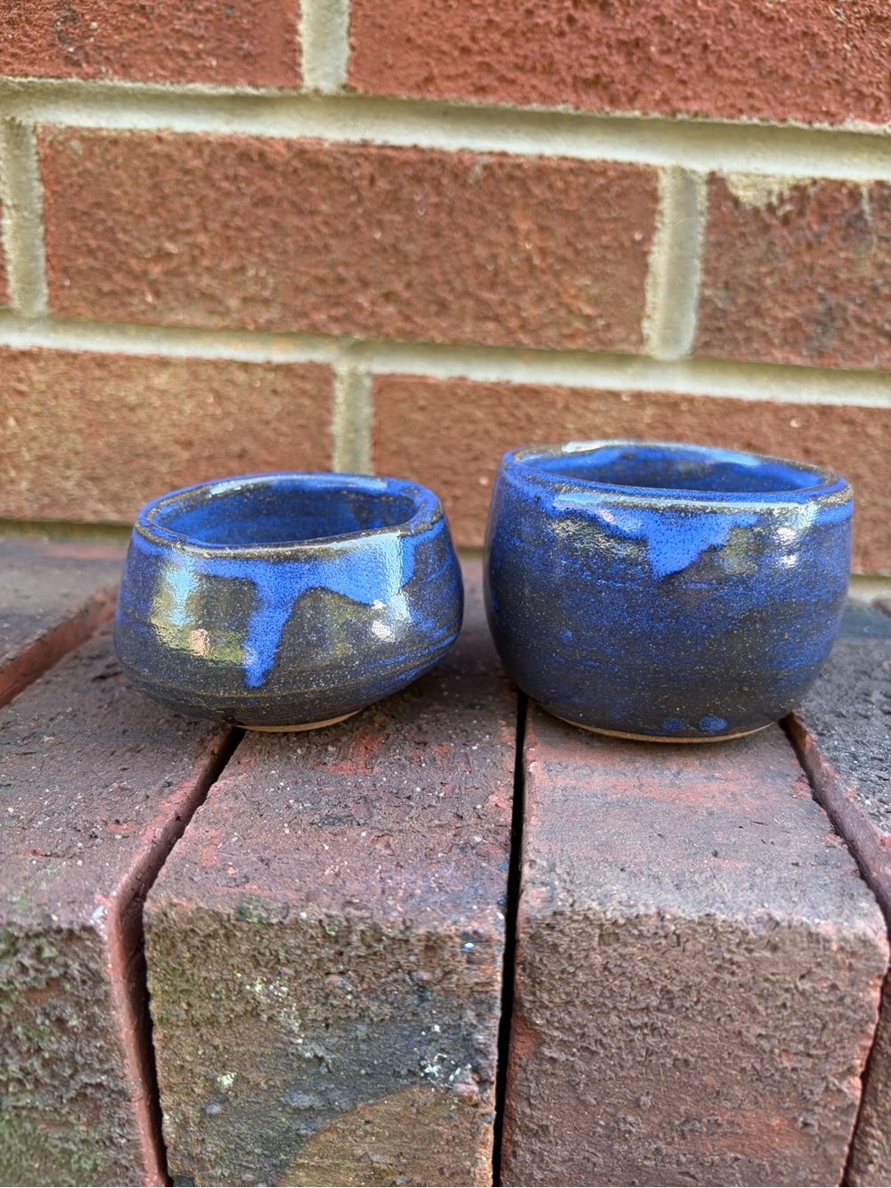 Hand Crafted Small Deep Blue Drip Glazed Ceramic Pots